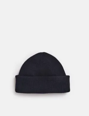 Insta-Worthy Bhode Newlyn Fishermans Wool Beanie Hat (Knitted in Scotland) - Navy Blue  Ends Soon!