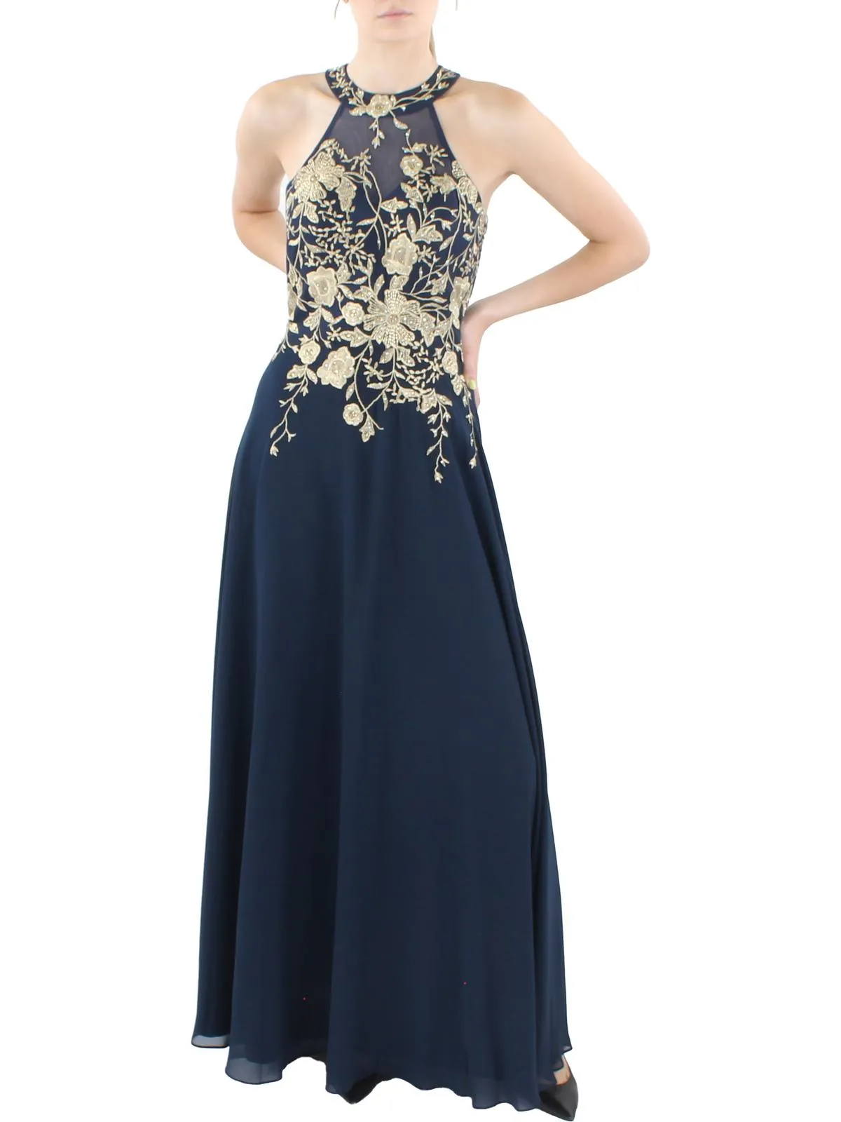 Insta-Worthy Petites Womens Embroidered Long Evening Dress  Limited Stock!