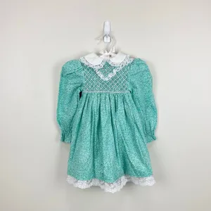Insta-Worthy Vintage Polly Flinders Smocked Green Floral Dress 2T  Ends Soon!