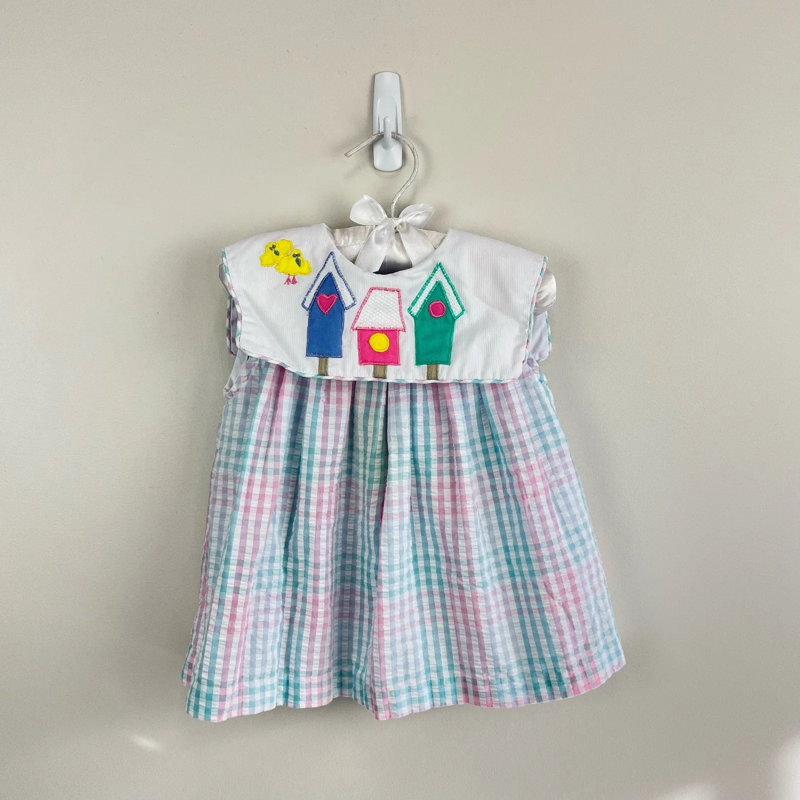 Insta-Worthy Vintage Samara Pastel Plaid Seersucker Bird House Dress 18 Months  Ends Soon!