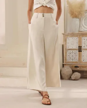 Iris Maxi Joplin Silk Linen Pants Wide Leg - Natural
