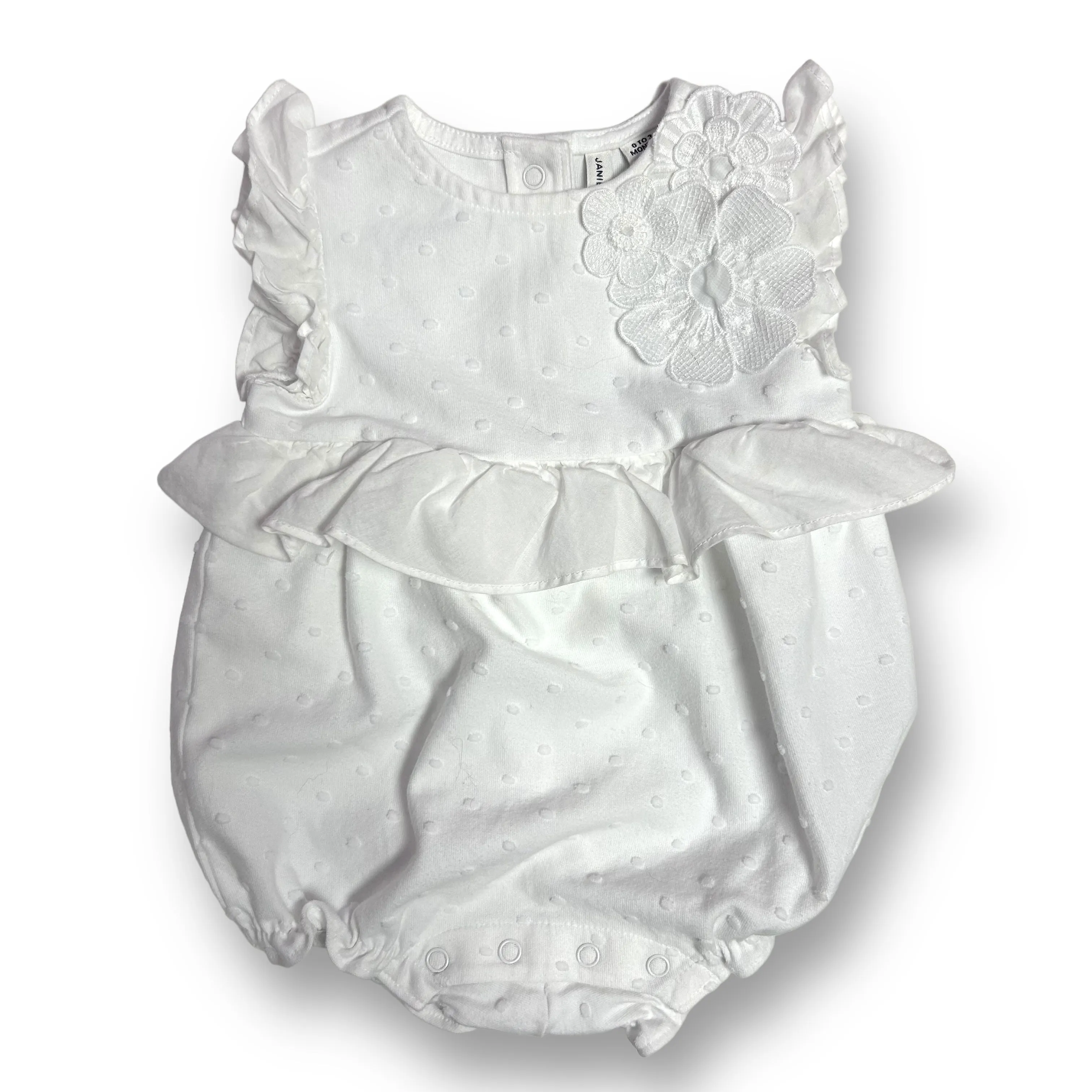 Janie and Jack Baby Girl Size 0-3 Months White Embellished Summer Romper