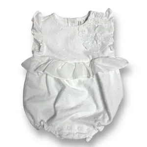 Janie and Jack Baby Girl Size 0-3 Months White Embellished Summer Romper