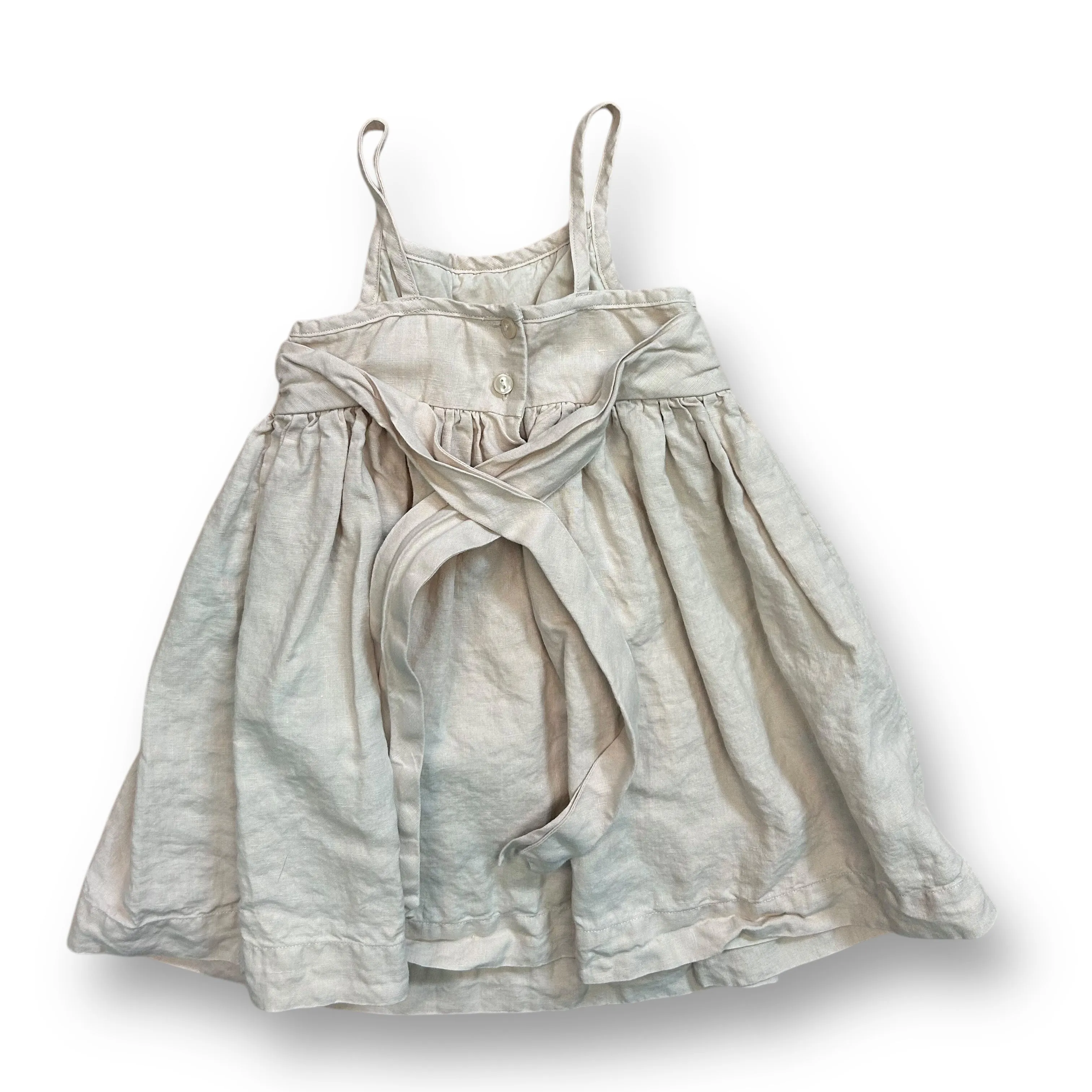 Janie and Jack Girls Size 2T 100% Linen Tie-Back Smocked Sundress