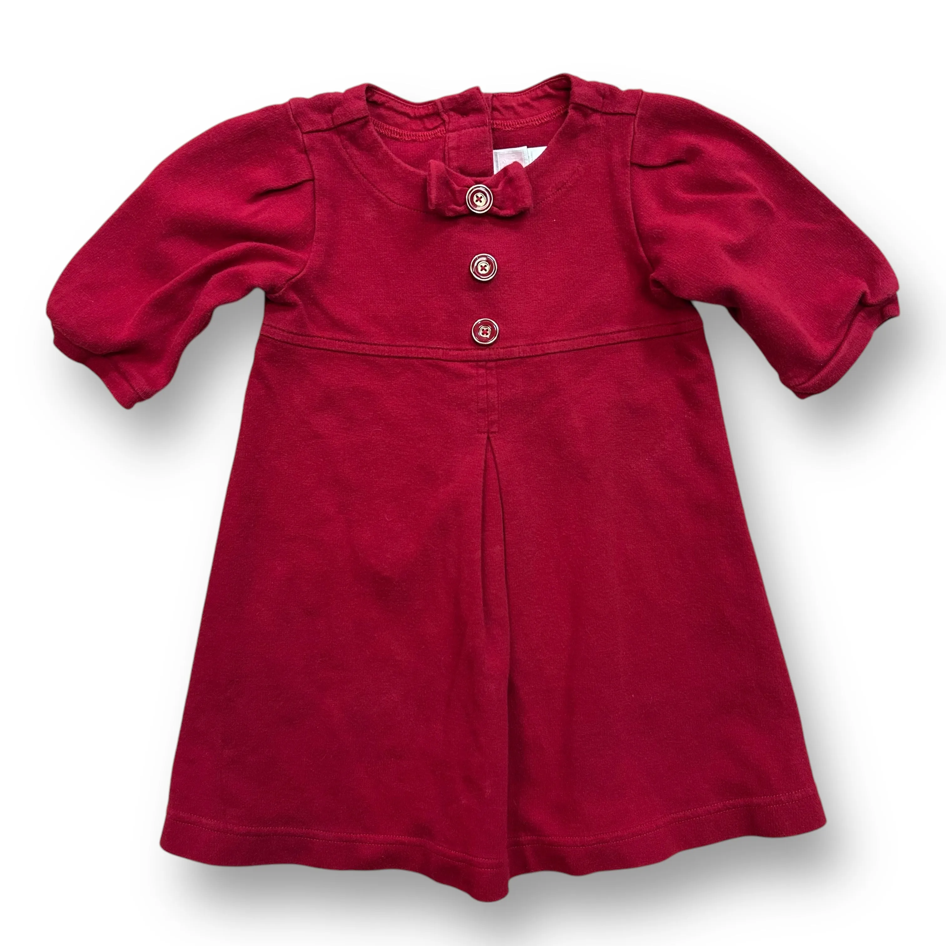 Janie and Jack Girls Size 3T Red Comfy Pleated Dress with Buttons and Bow