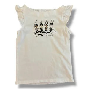 Janie and Jack Girls Size 7 CIAO Summery White Flutter Sleeve Top