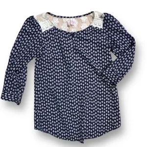 Japna Girls Size 14 Loose Fit Navy Lace-Backing Printed Blouse