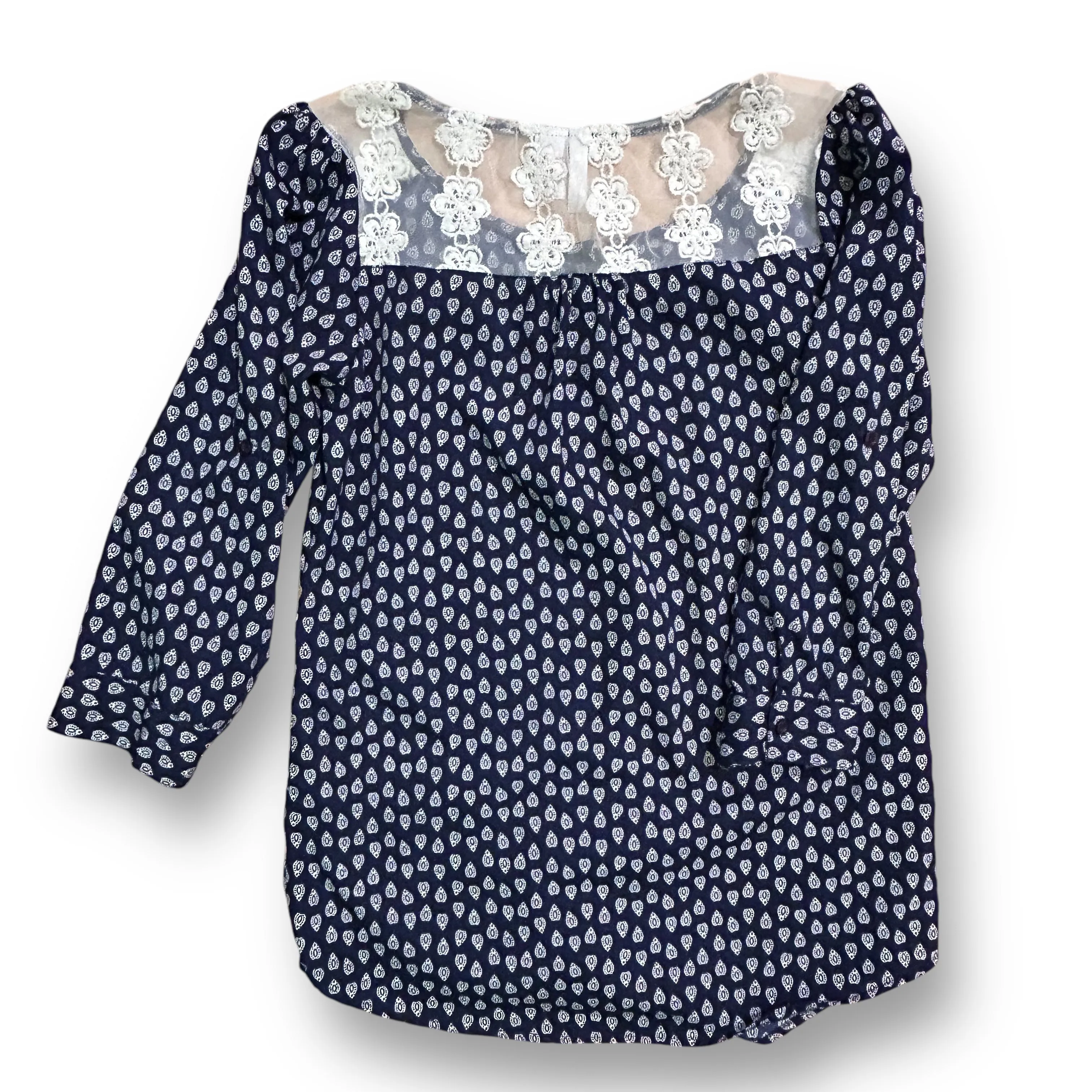 Japna Girls Size 14 Loose Fit Navy Lace-Backing Printed Blouse