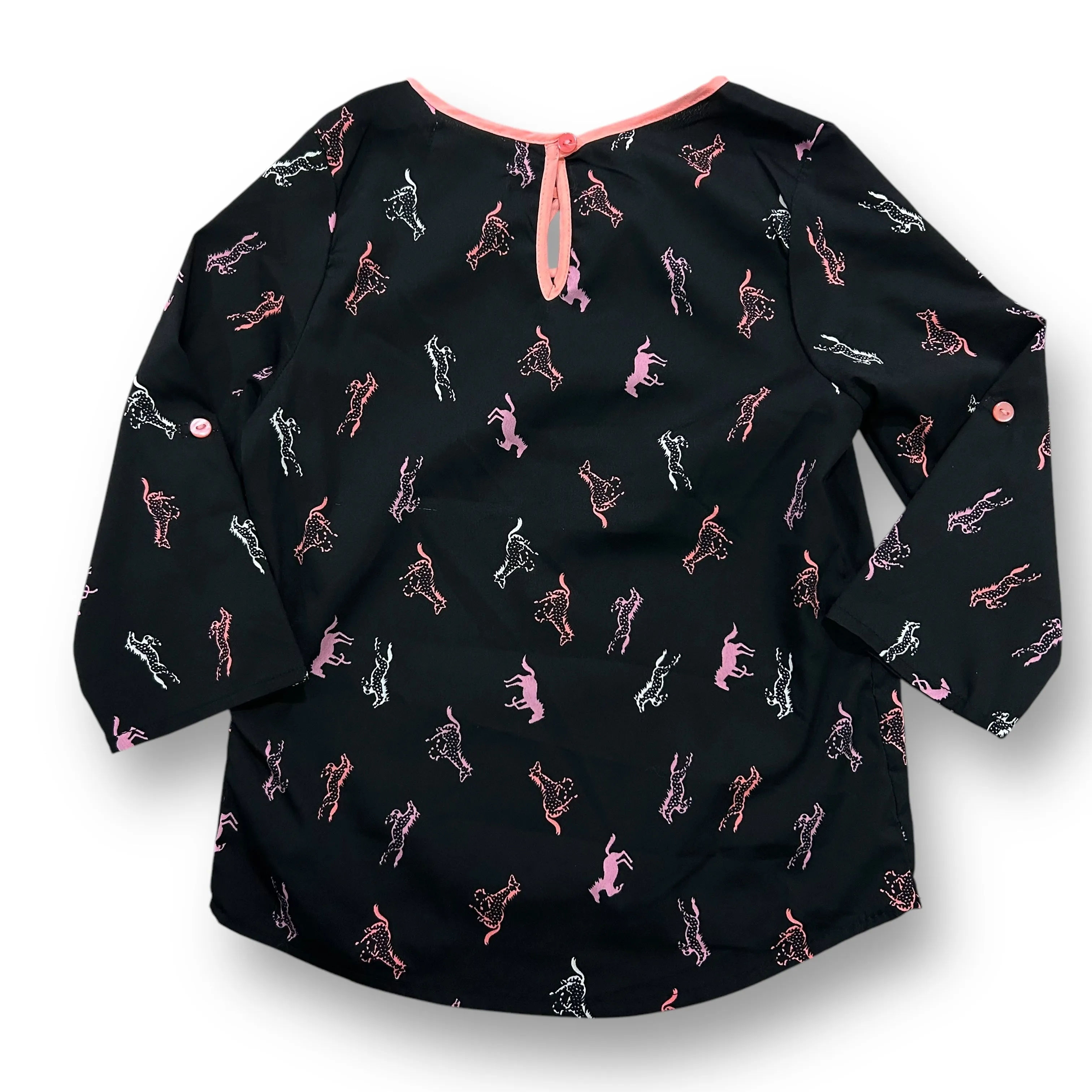 Japna Girls Size 7 Black Horse Print 3/4 Sleeve Blouse