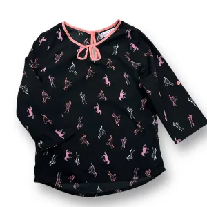 Japna Girls Size 7 Black Horse Print 3/4 Sleeve Blouse