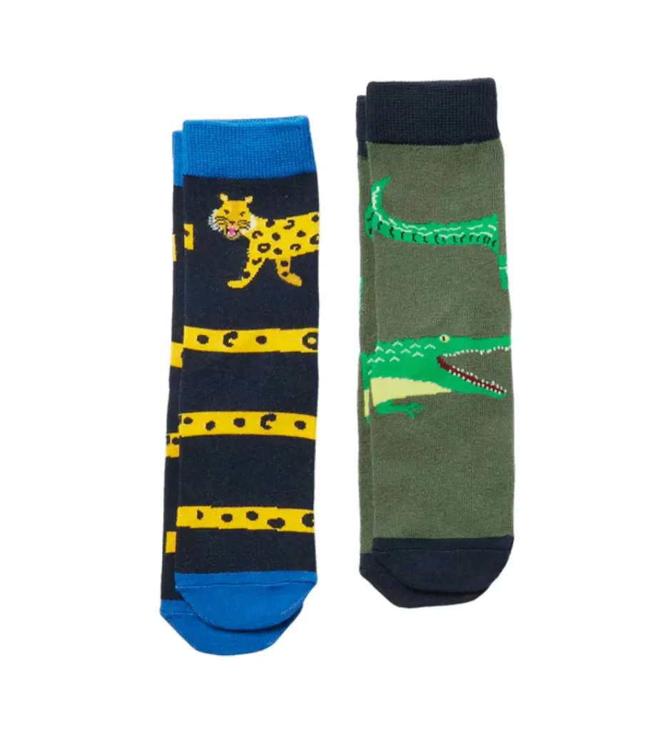 Joules Children's Brilliant Bamboo Socks 2Pk - Leopard & Crocodile