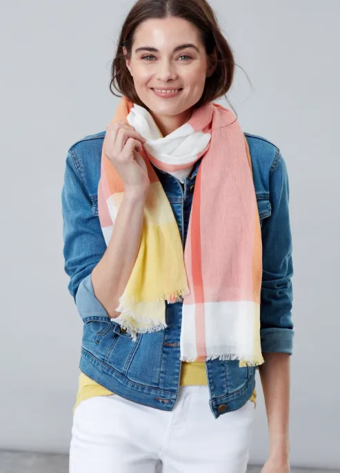 Joules Talia Lightweight Cotton Scarf - Light Orange Check