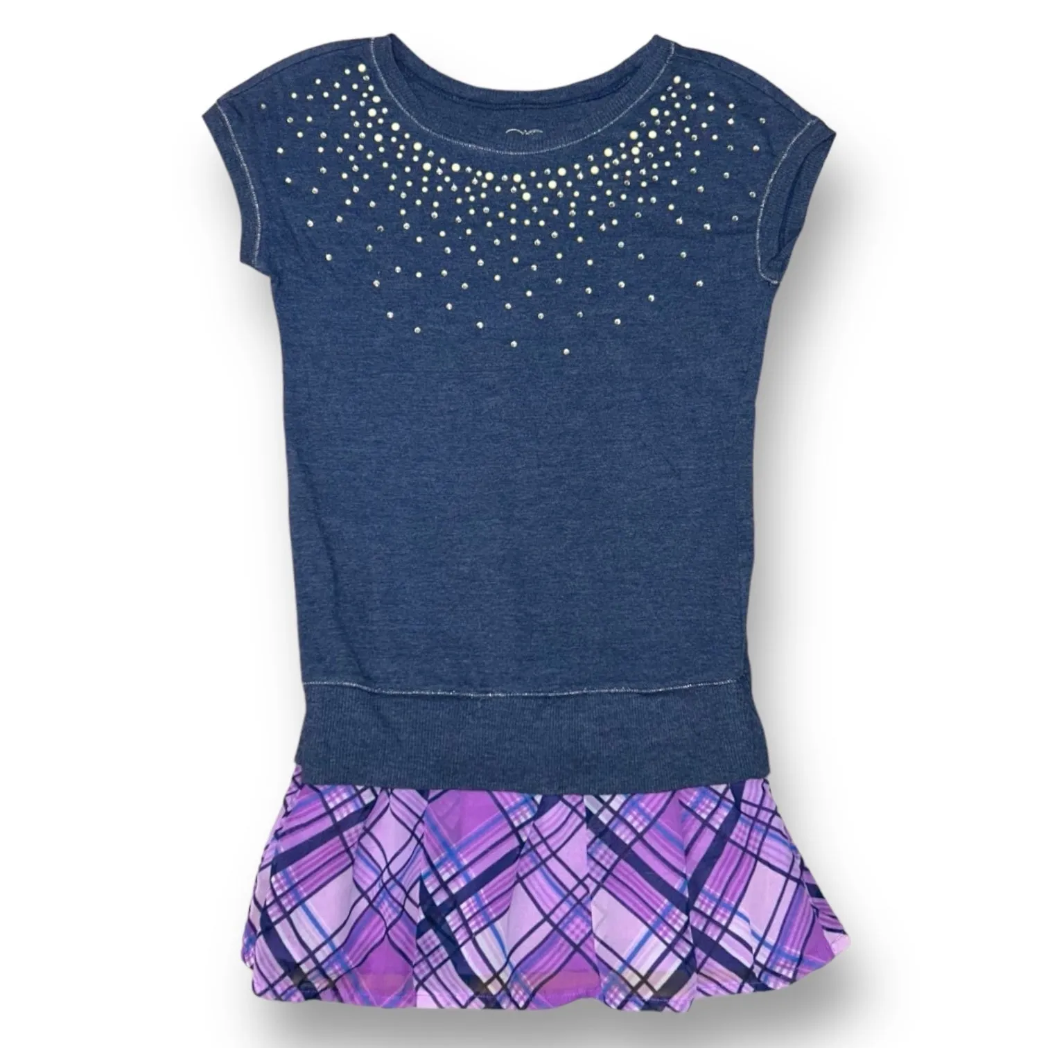 Justice Youth Girl Size 10 Embellished Plaid Skirted Full Length Blouse