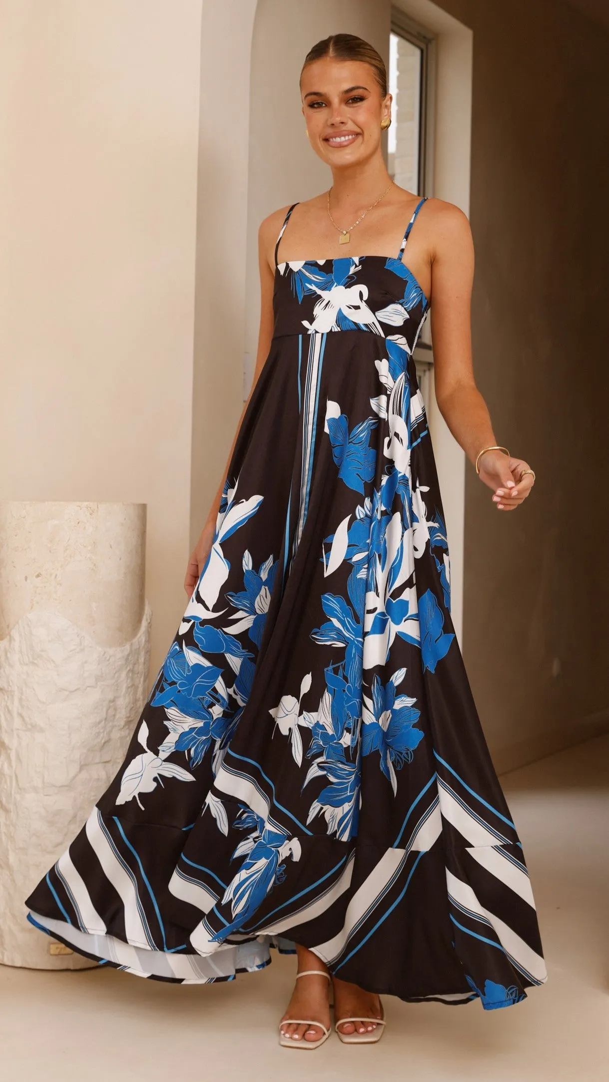 Kaethe Maxi Dress - Black/Blue Billy J