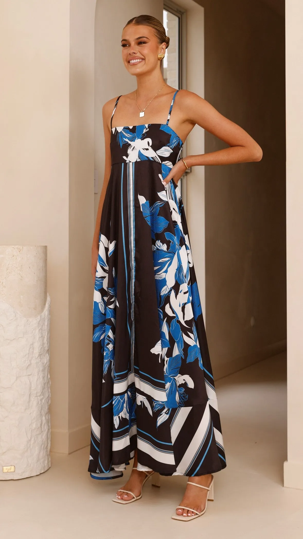 Kaethe Maxi Dress - Black/Blue Billy J
