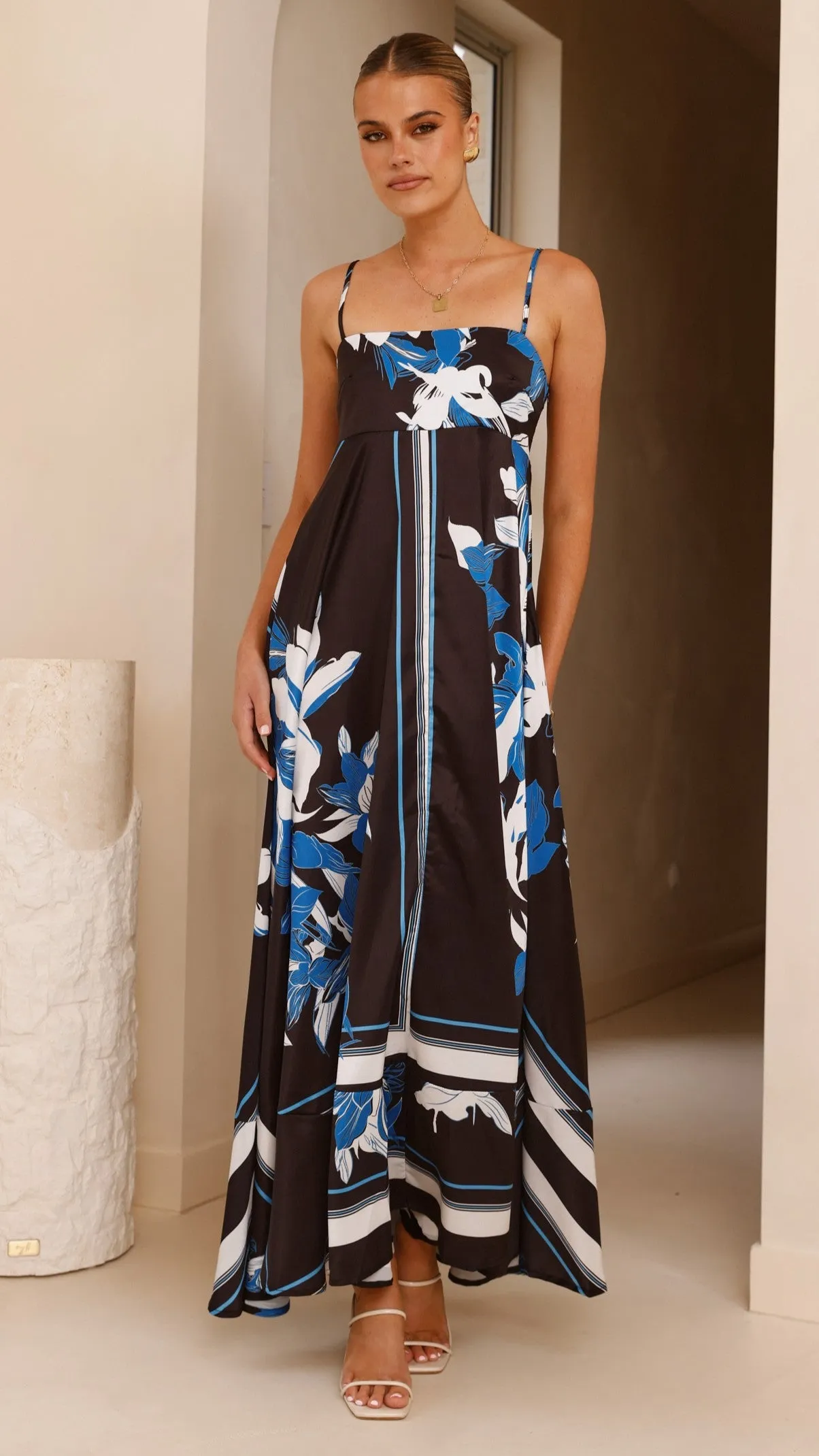 Kaethe Maxi Dress - Black/Blue Billy J