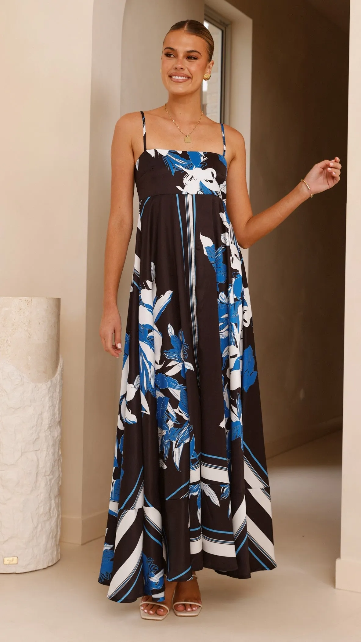 Kaethe Maxi Dress - Black/Blue Billy J