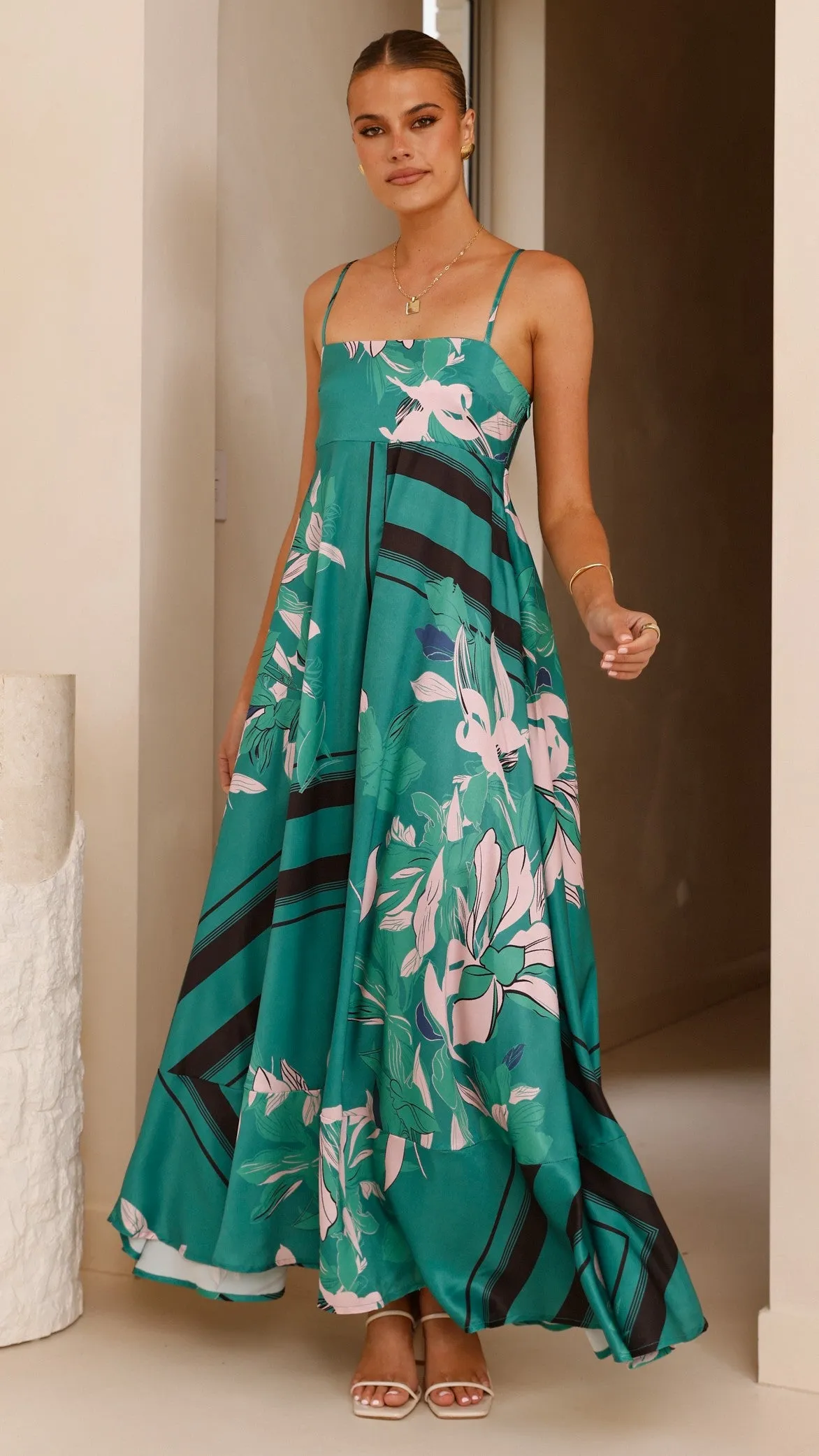 Kaethe Maxi Dress - Green/Pink Billy J