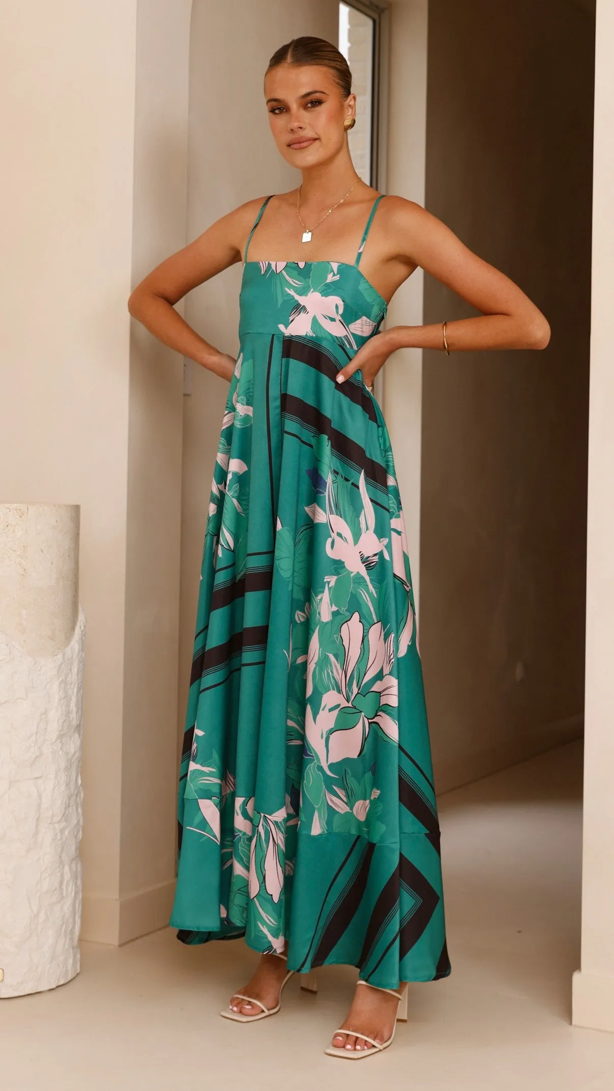 Kaethe Maxi Dress - Green/Pink Billy J