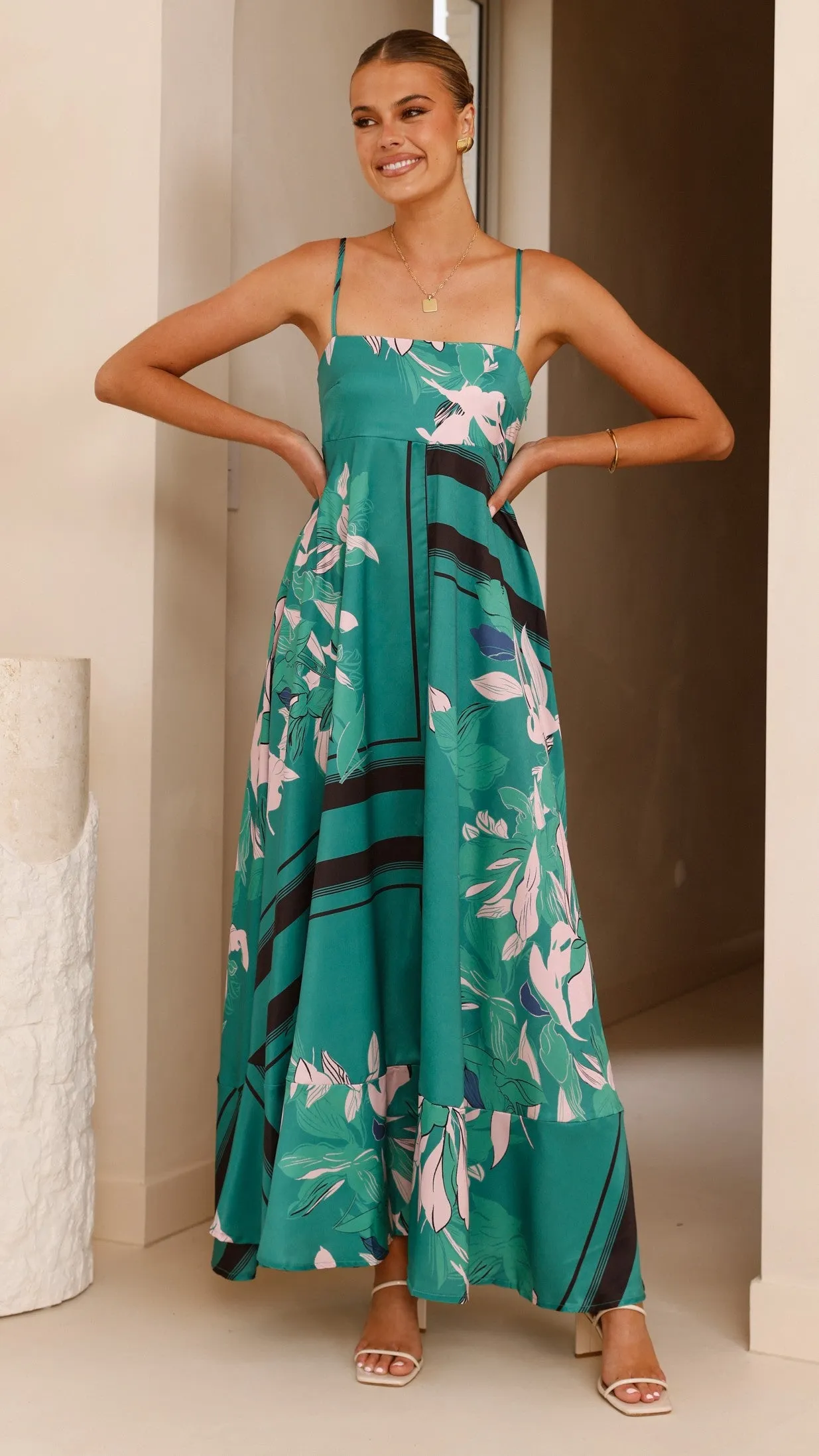 Kaethe Maxi Dress - Green/Pink Billy J
