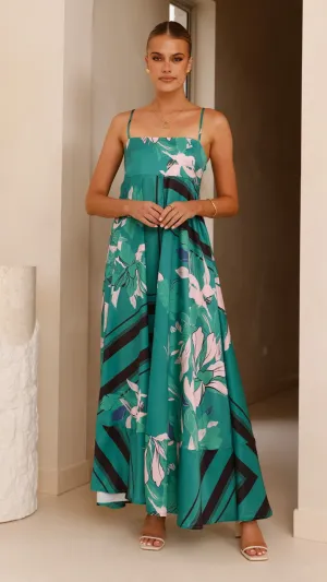 Kaethe Maxi Dress - Green/Pink Billy J