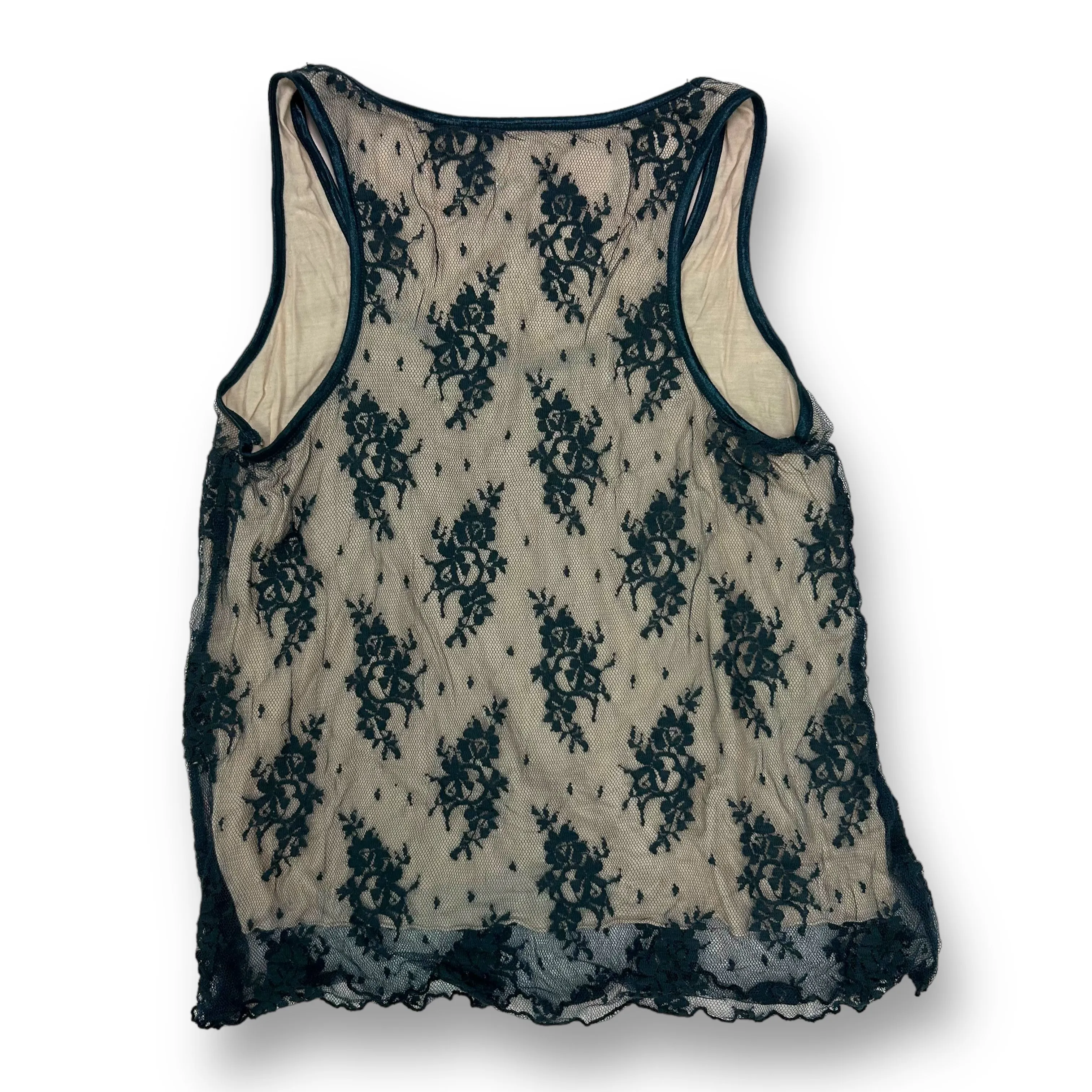 Kensie Women's Size Small Navy Sheer Lace Cami Layered Sleeveless Blouse