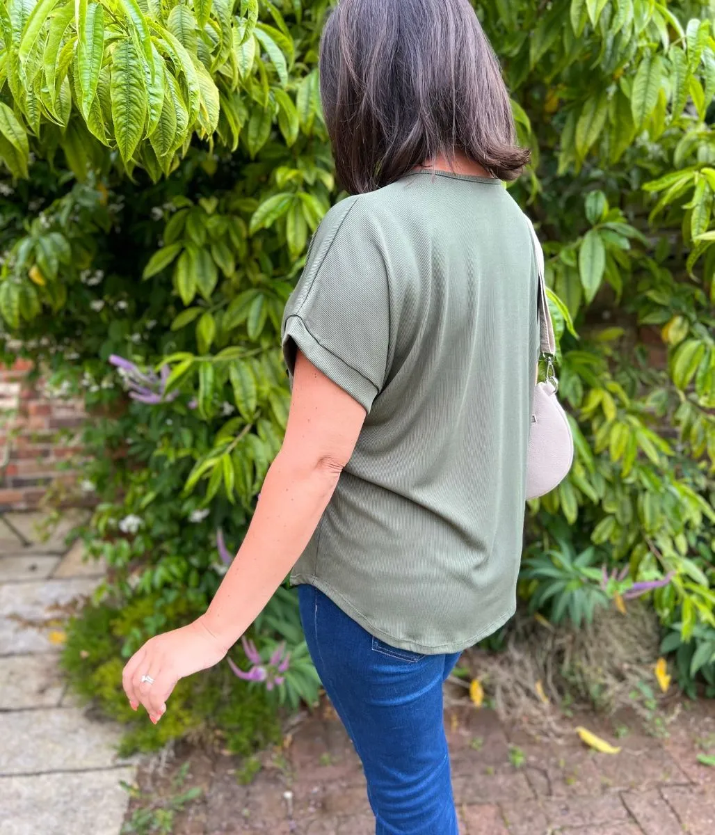 Khaki Ribbed Necklace Top