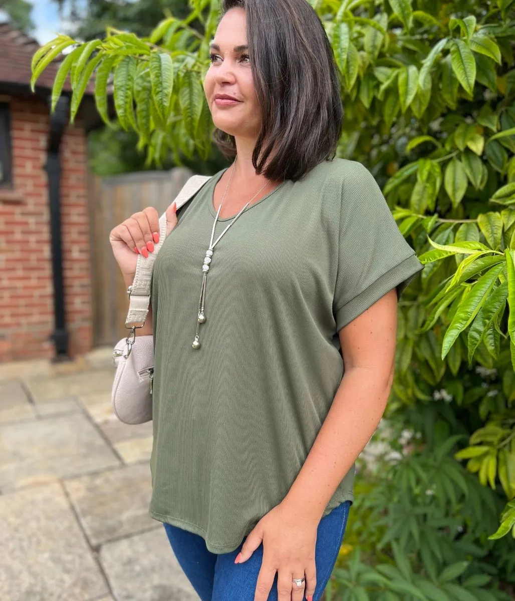 Khaki Ribbed Necklace Top