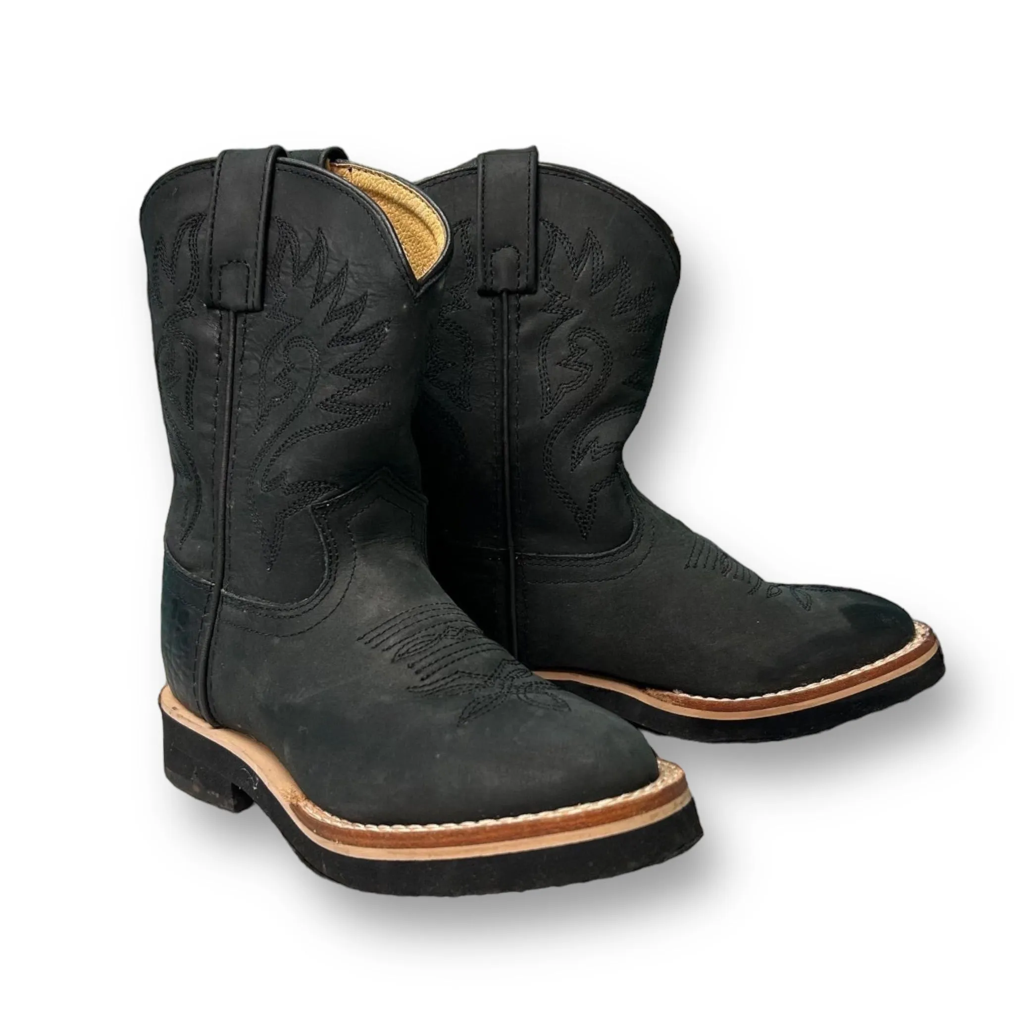 Kids Justin Boots Boys Size 12.5 Black Leather Cowboy Western Boots