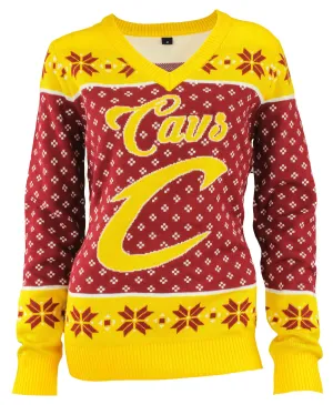 KLEW NBA Women's Cleveland Cavaliers 2016 Big Logo V-Neck Sweater