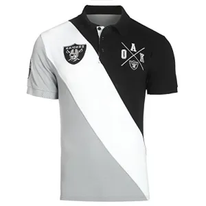KLEW NFL Football Men's Oakland Raiders Rugby Diagonal Stripe Polo Shirt