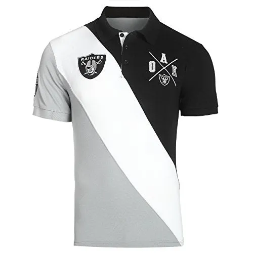 KLEW NFL Football Men's Oakland Raiders Rugby Diagonal Stripe Polo Shirt