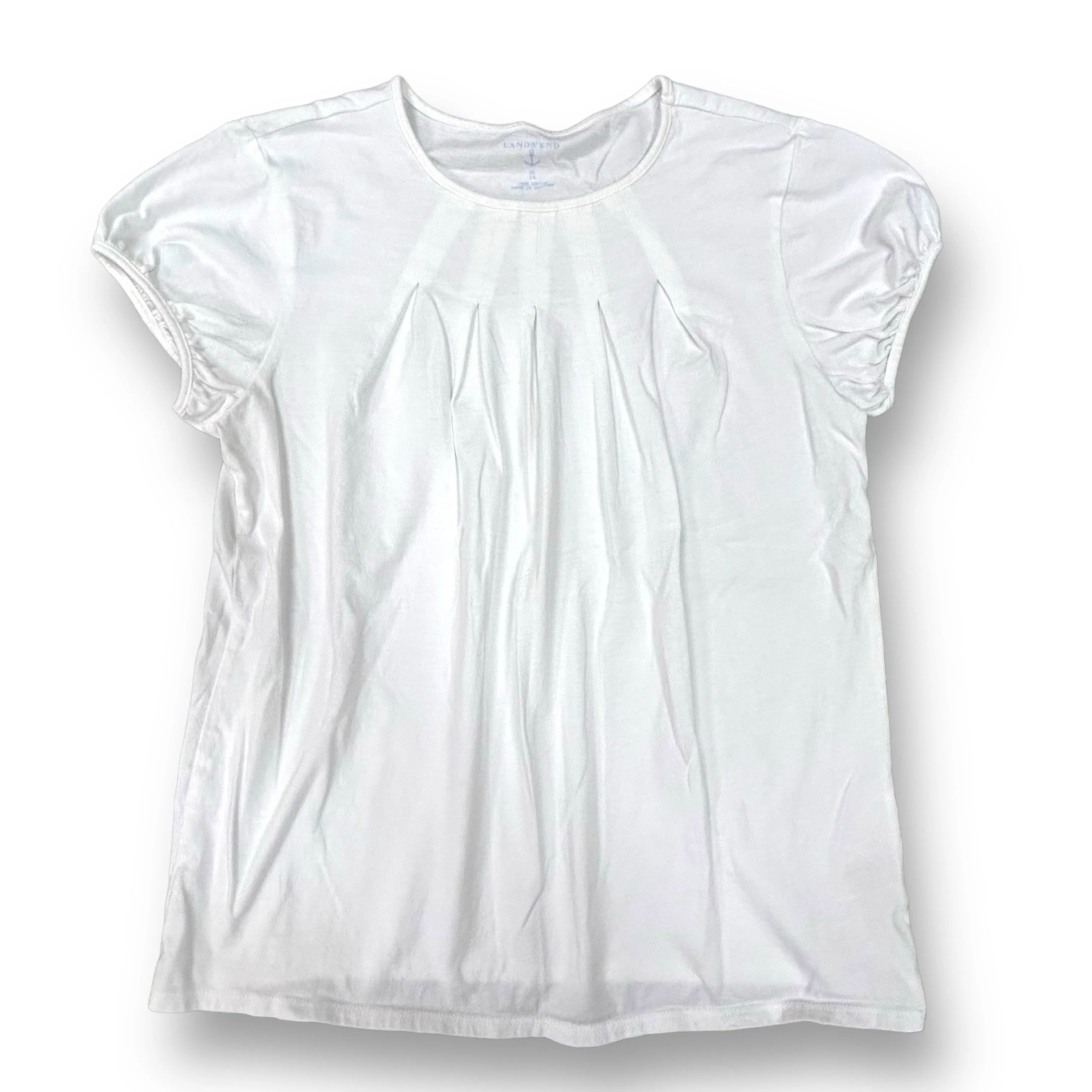 Lands End Girls Size 16 Youth White Short Sleeve Pleated Blouse