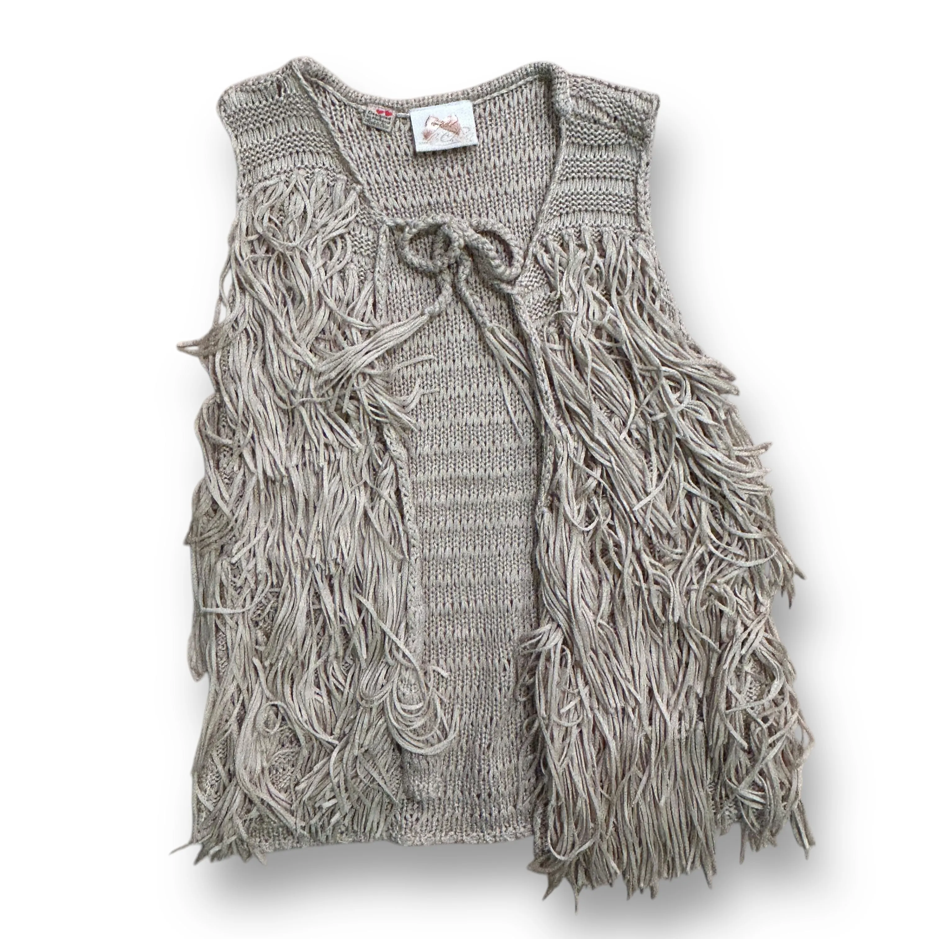 Le Chic Youth Girl Size 12/14 Beige Knit Tie-Front Specialty Fringed Vest