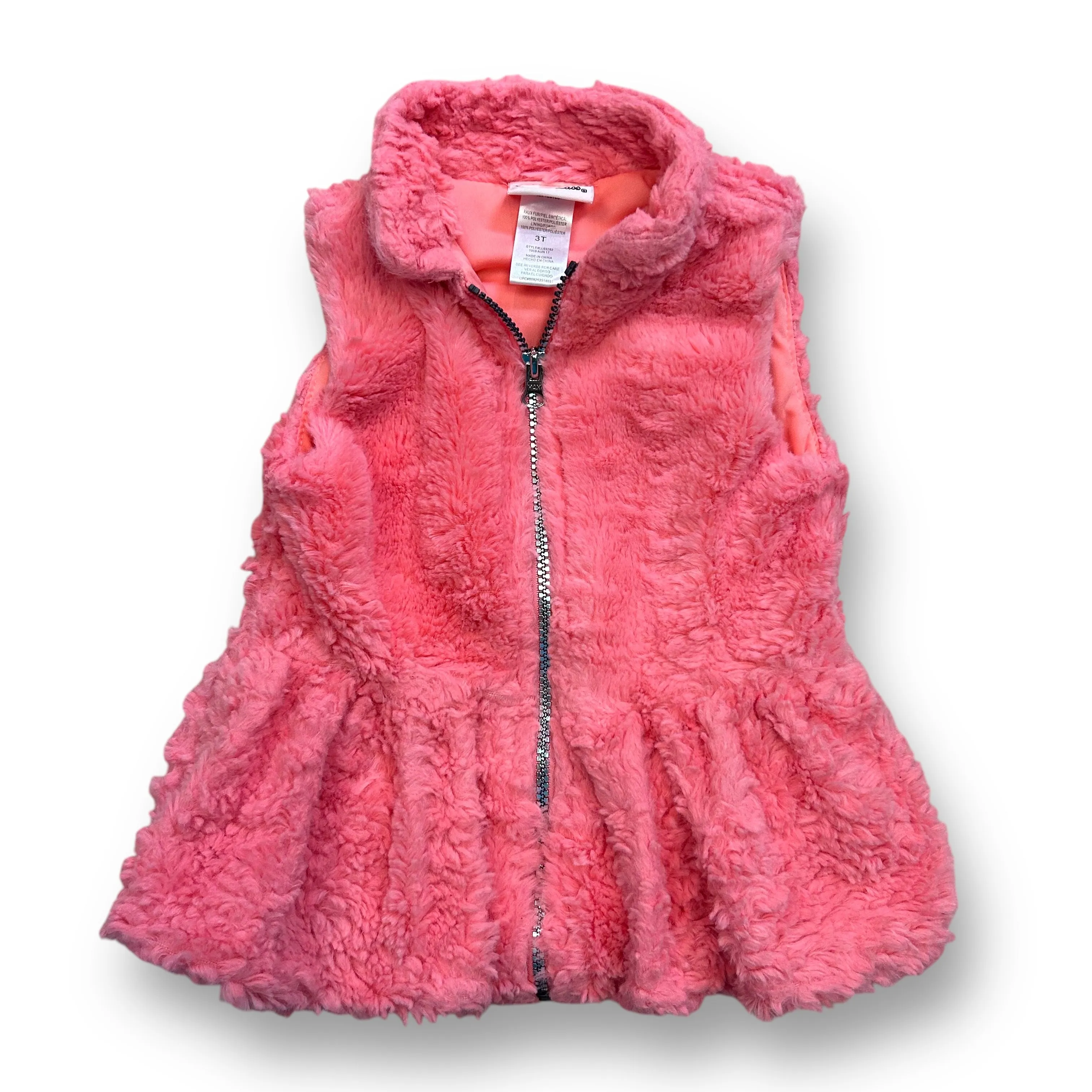Little Lass Toddler Girls Size 3 Peach Faux Fur Zippered Vest