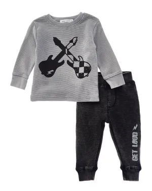 LITTLE MISH 2pc Check Guitar T-Shirt & Pant Set