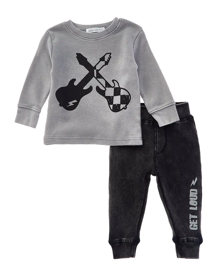 LITTLE MISH 2pc Check Guitar T-Shirt & Pant Set