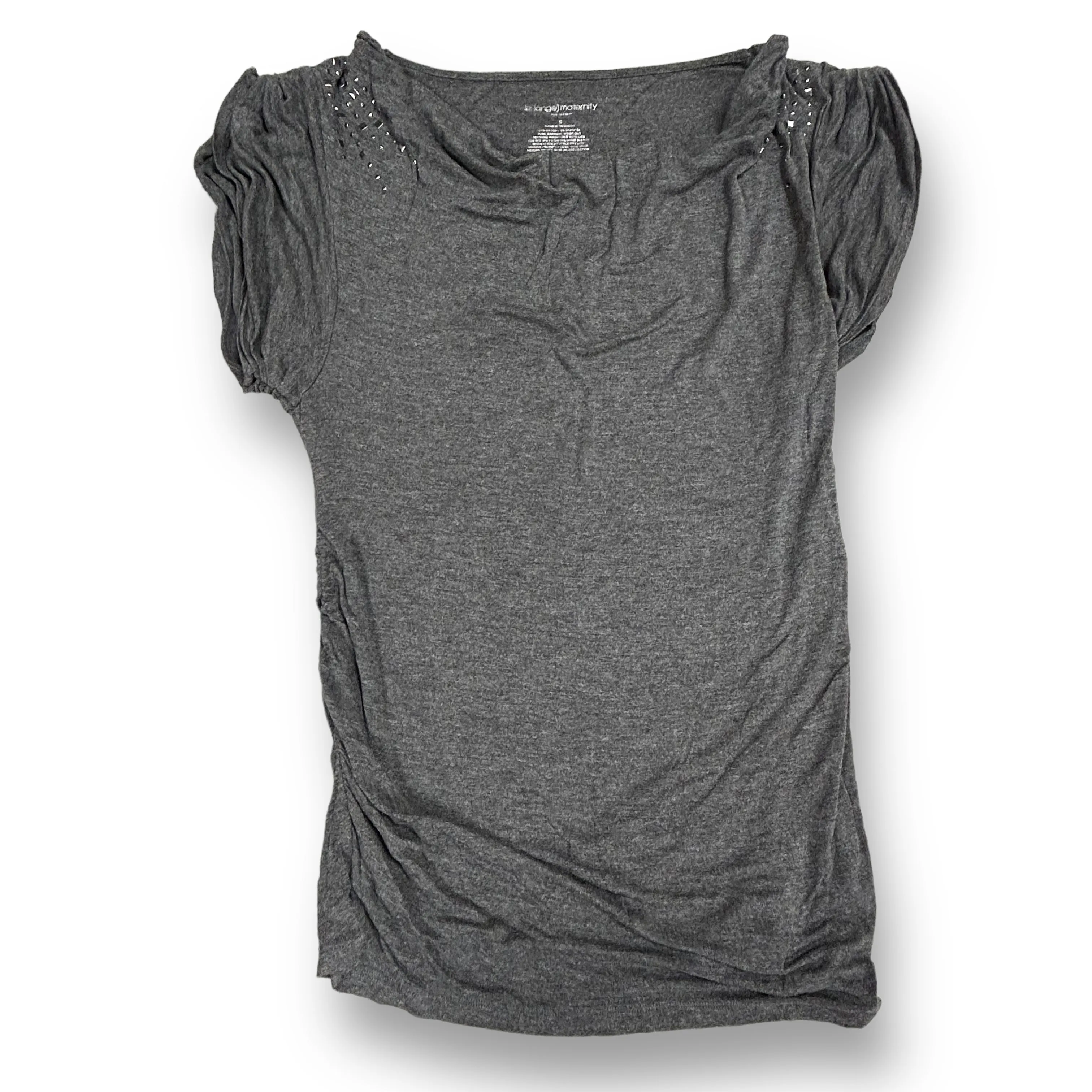 Liz Lange Size S Dark Gray Embellished Flutter Sleeve Maternity Top
