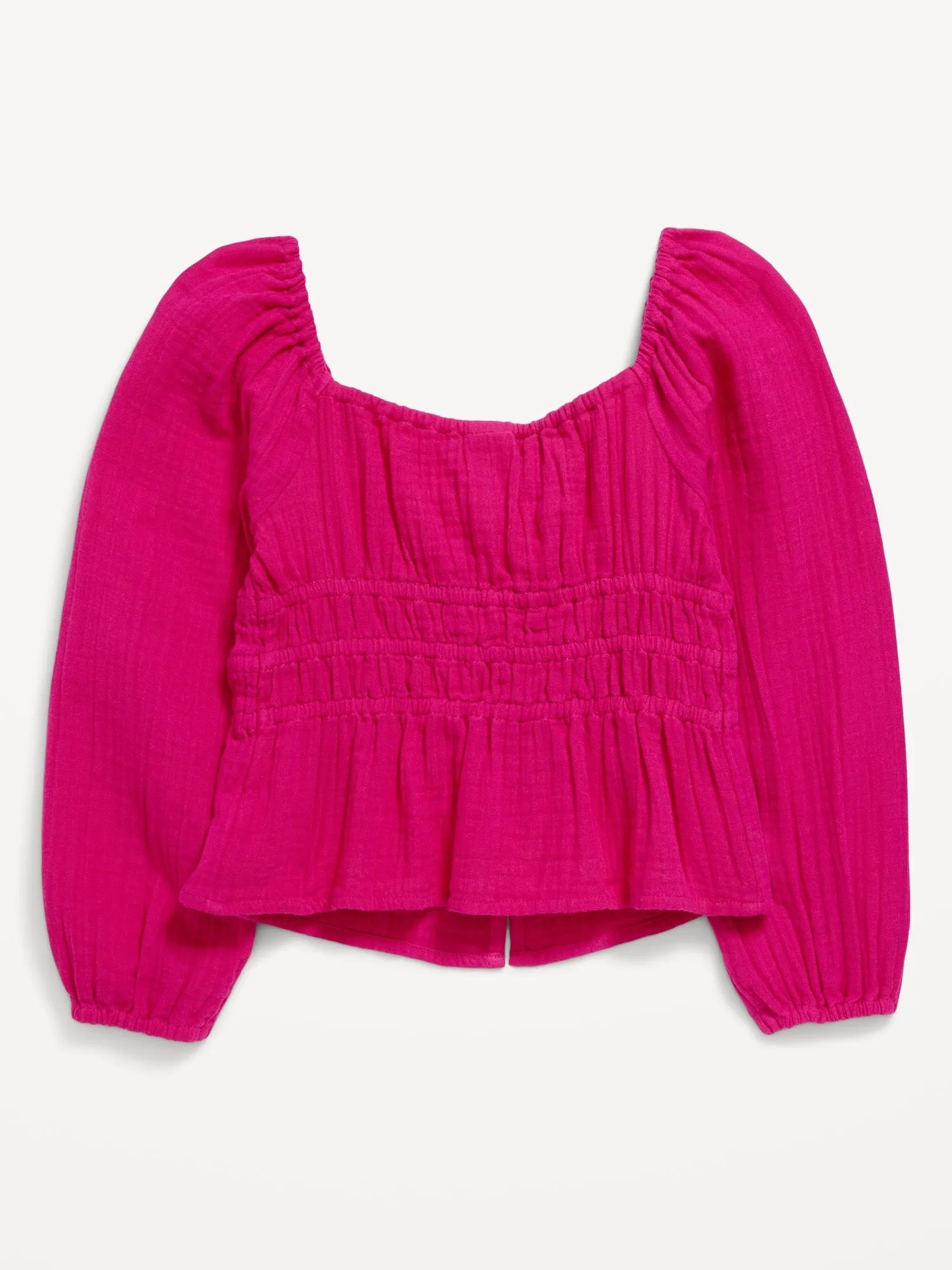 Long-Sleeve Double-Weave Bow Top for Girls