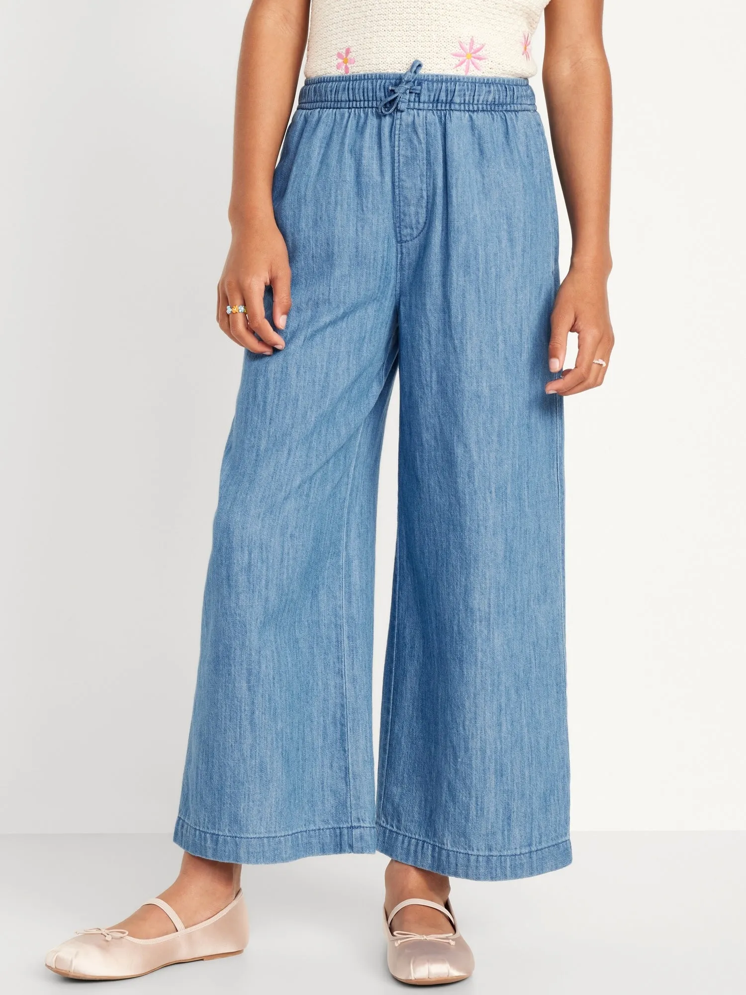 Loose Drawstring Chambray Pants for Girls