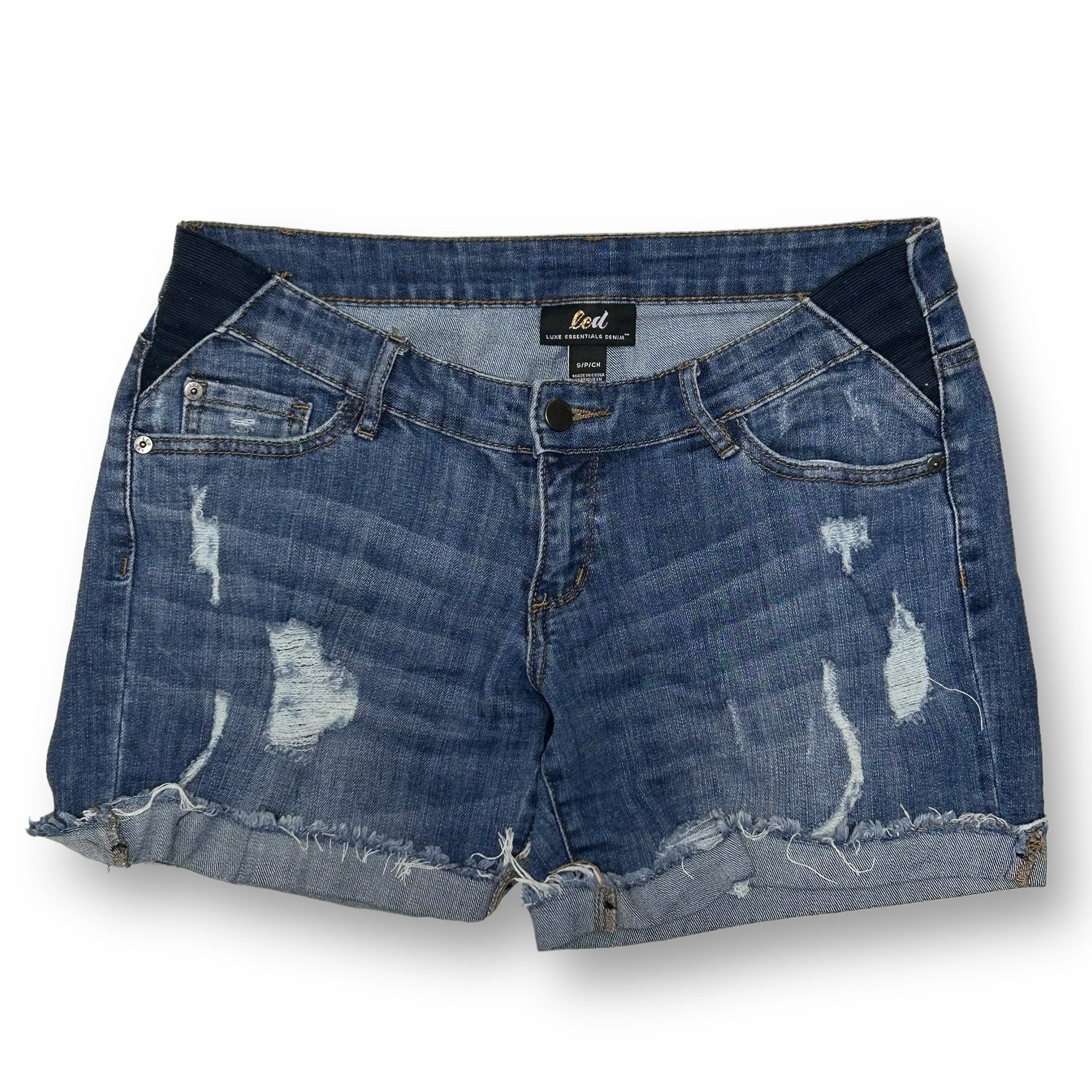 Luxe Essentials Size S Denim Cuffed Maternity Jean Shorts