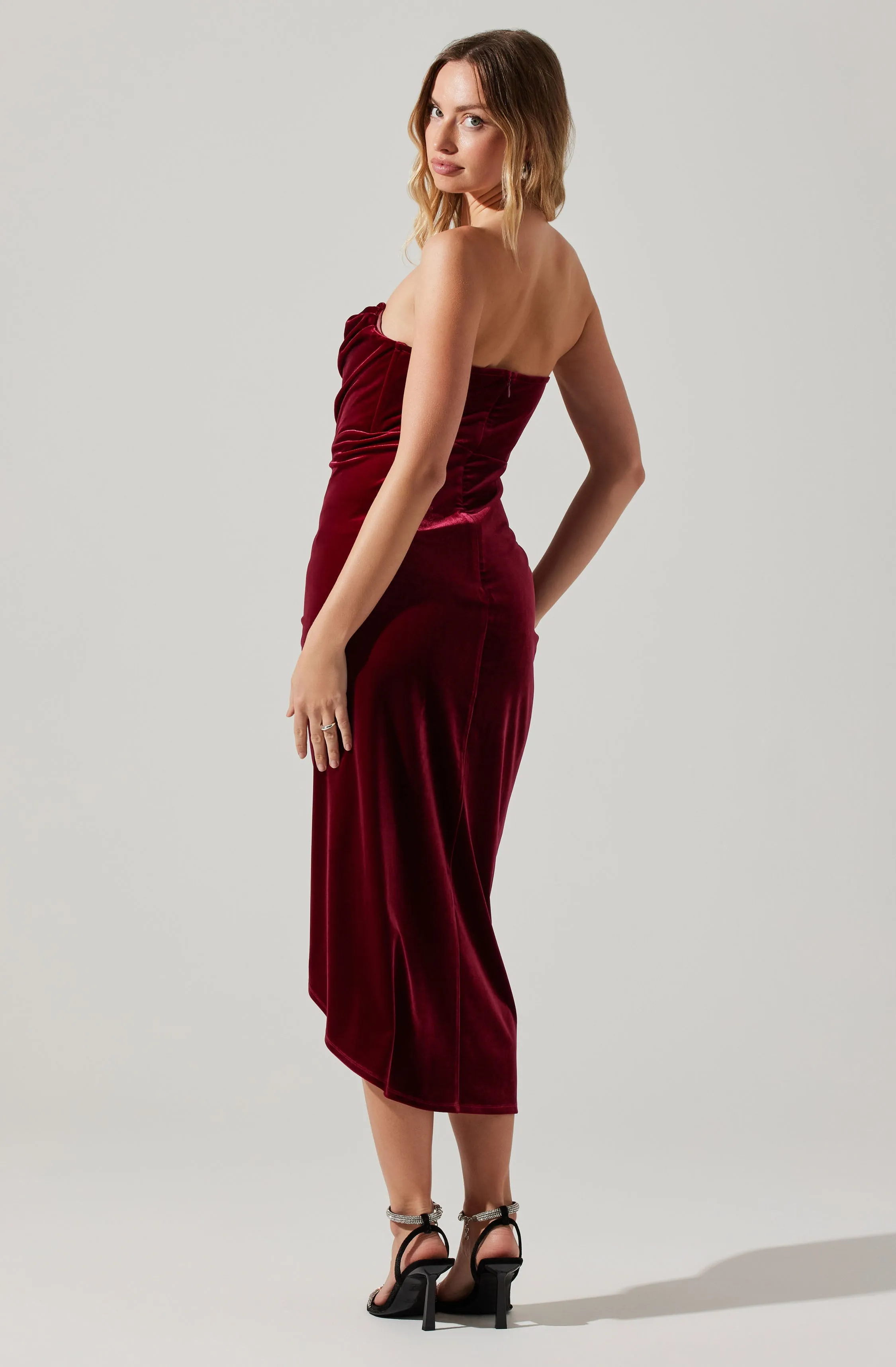 Luxury Feel Meghan Velvet Draped Midi Dress  Ends Soon!