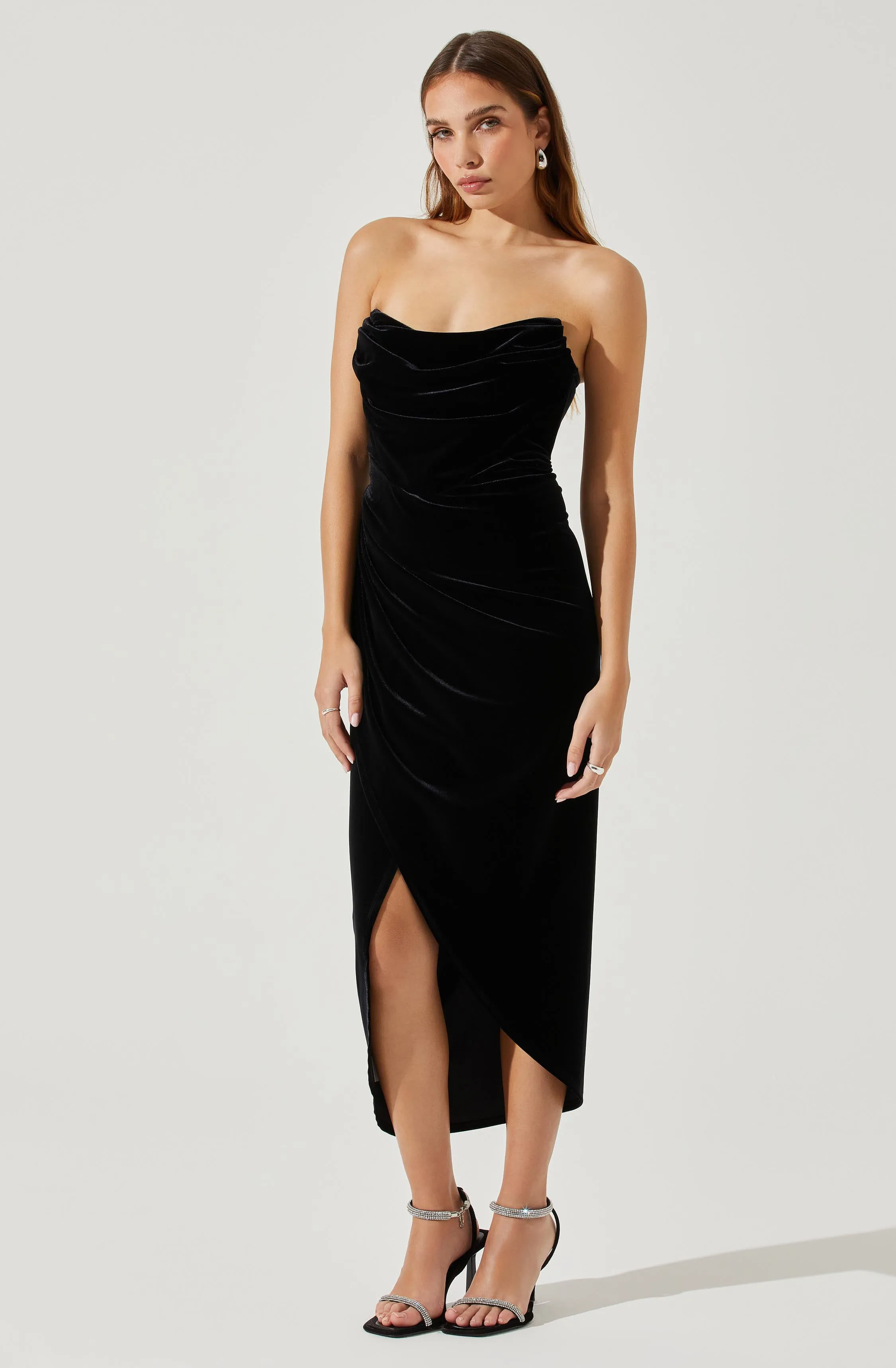 Luxury Feel Meghan Velvet Draped Midi Dress  Ends Soon!