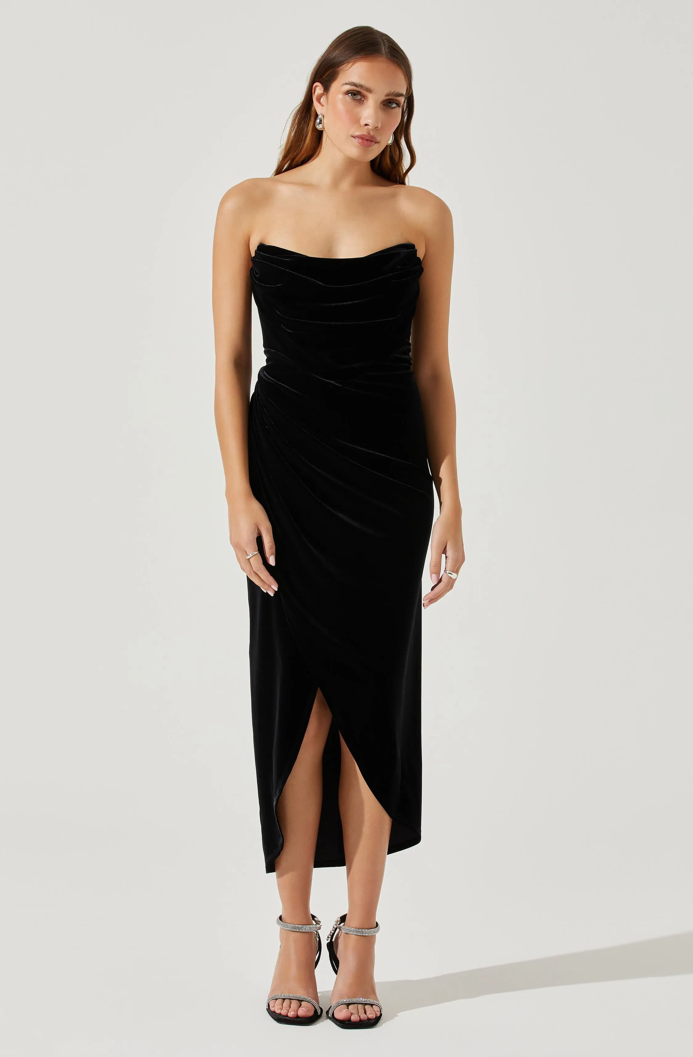Luxury Feel Meghan Velvet Draped Midi Dress  Ends Soon!