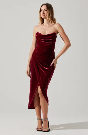 Luxury Feel Meghan Velvet Draped Midi Dress  Ends Soon!
