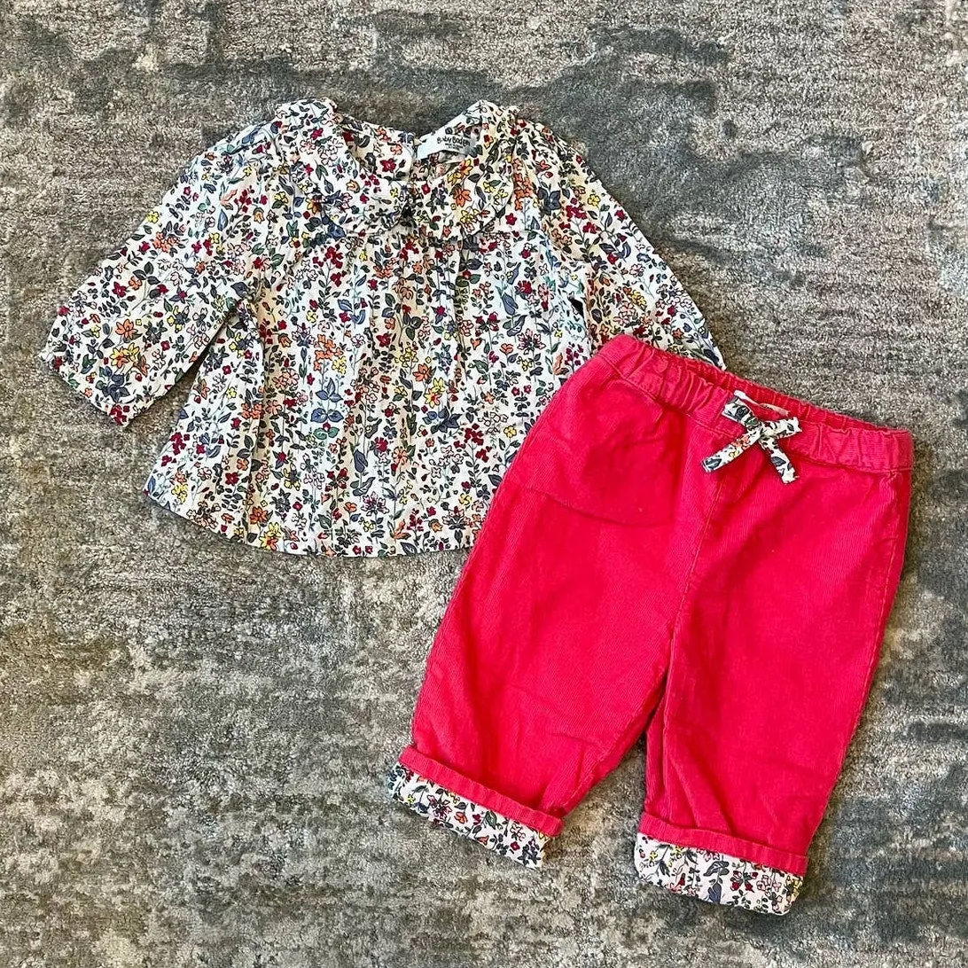 Luxury Feel Mini Boden Cozy Pink Corduroy Pants & Floral Blouse 0-3 Months  Almost Gone!