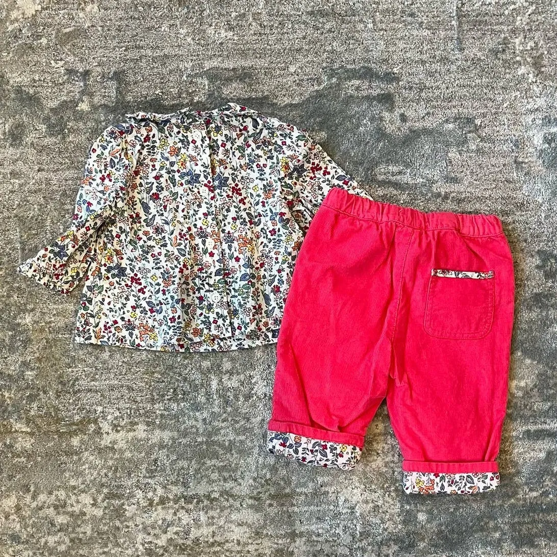 Luxury Feel Mini Boden Cozy Pink Corduroy Pants & Floral Blouse 0-3 Months  Almost Gone!