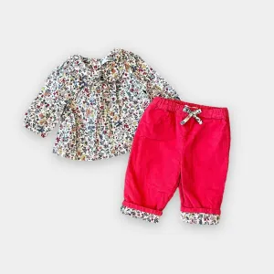 Luxury Feel Mini Boden Cozy Pink Corduroy Pants & Floral Blouse 0-3 Months  Almost Gone!