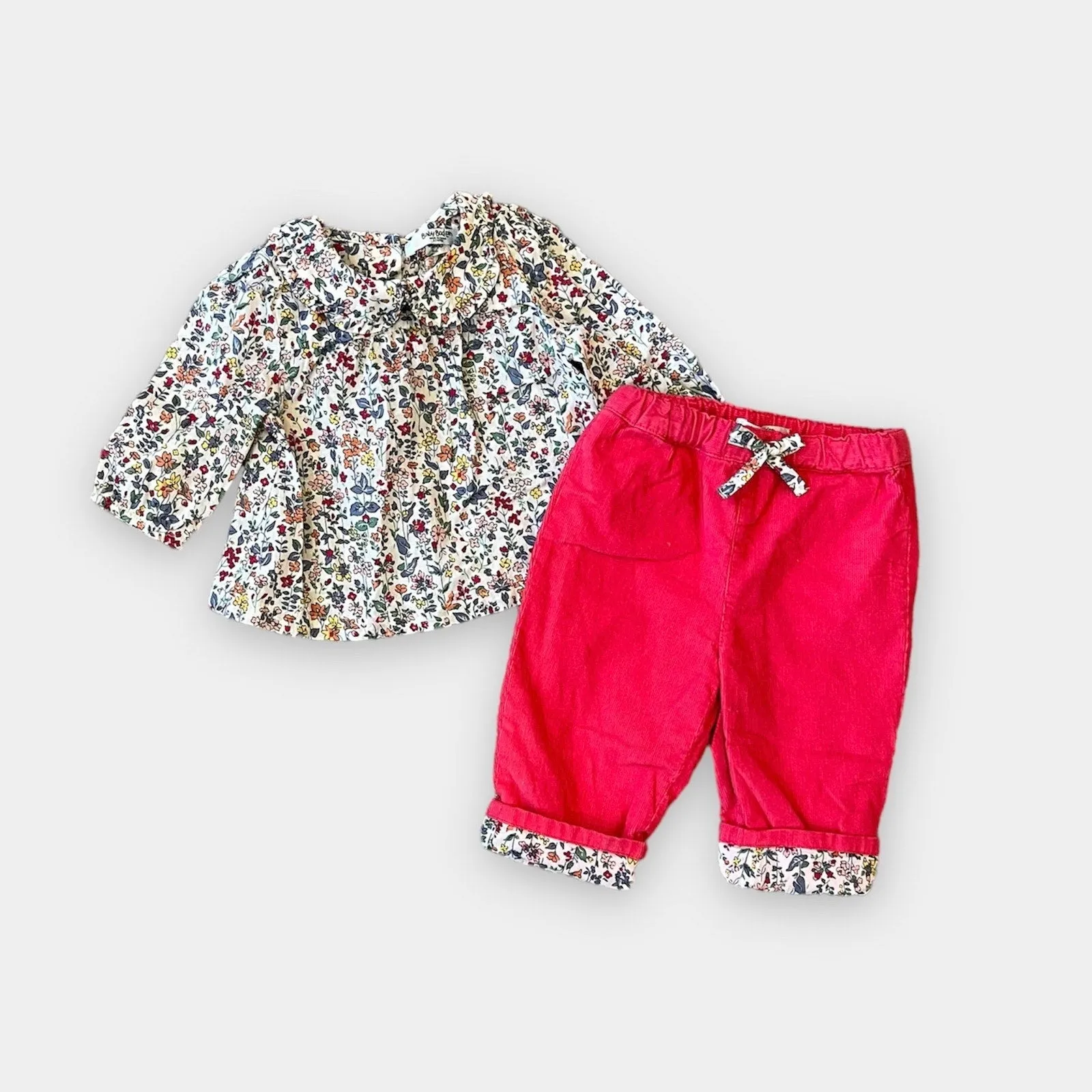 Luxury Feel Mini Boden Cozy Pink Corduroy Pants & Floral Blouse 0-3 Months  Almost Gone!