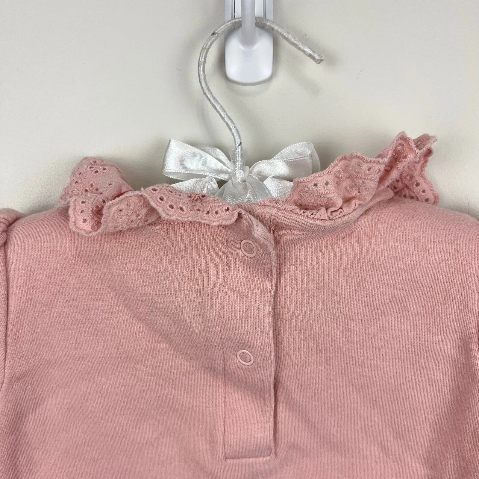 Luxury Feel Mini Boden Short Sleeve Pink Eyelet Ruffle Collar Bodysuit 18-24 Months  Last Few Pieces!